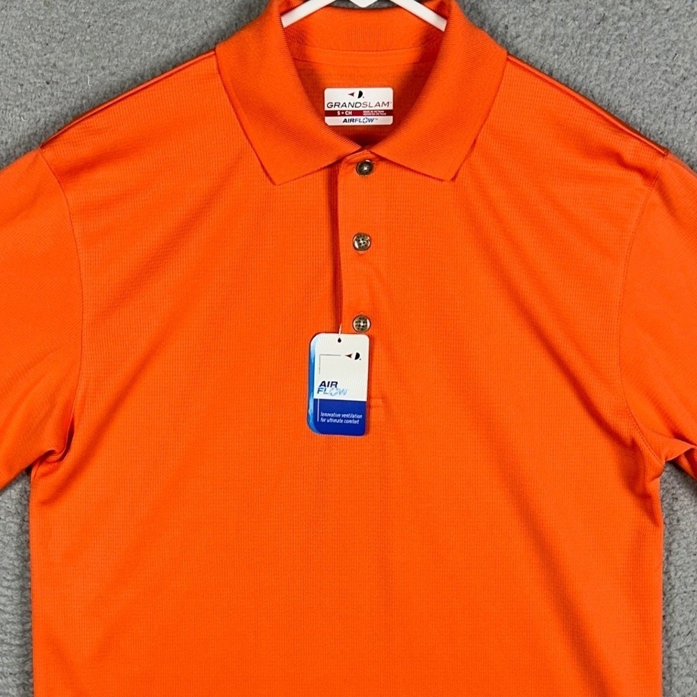 NEW Grand Slam Polo Shirt Mens Small Orange Airflow Golf Knit Performance Rugby